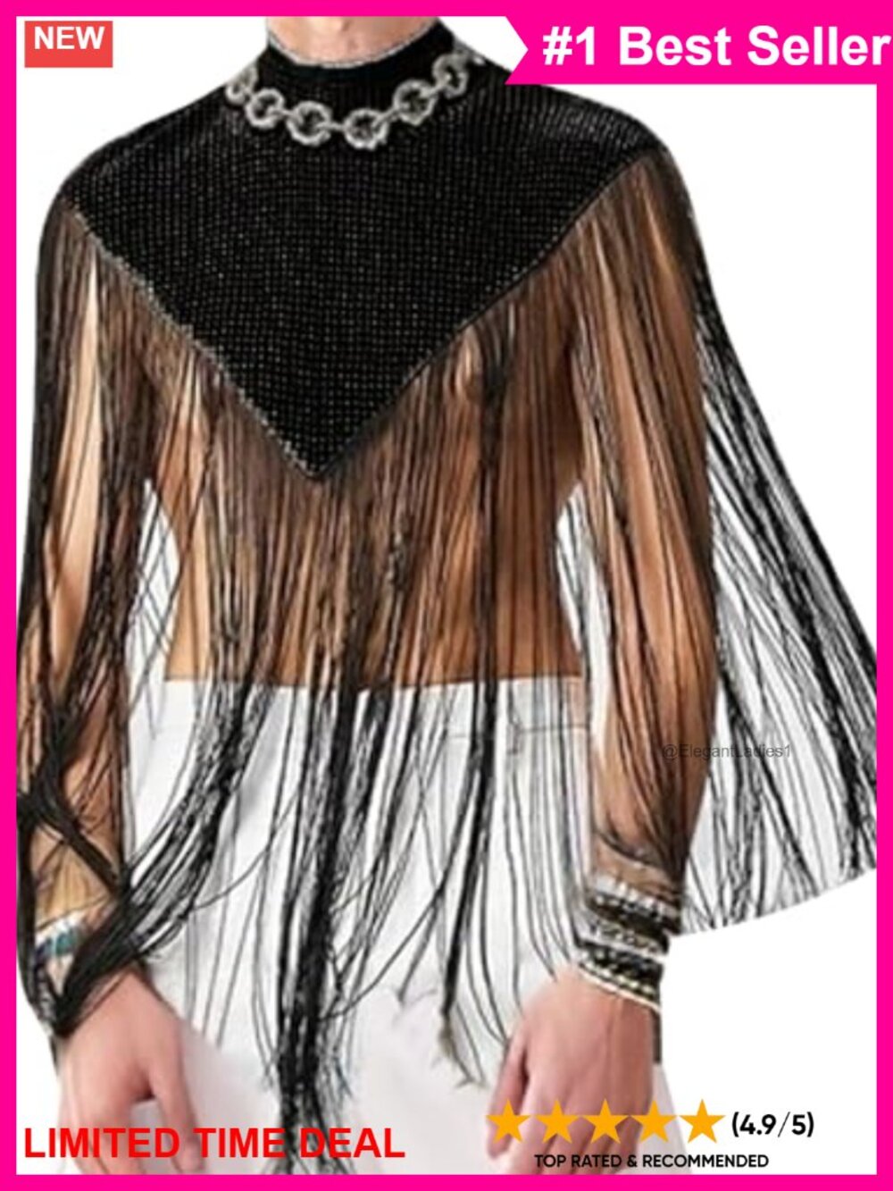 Tassel Shrug Tank Top Sleeveless Turtleneck Clubwear Rave